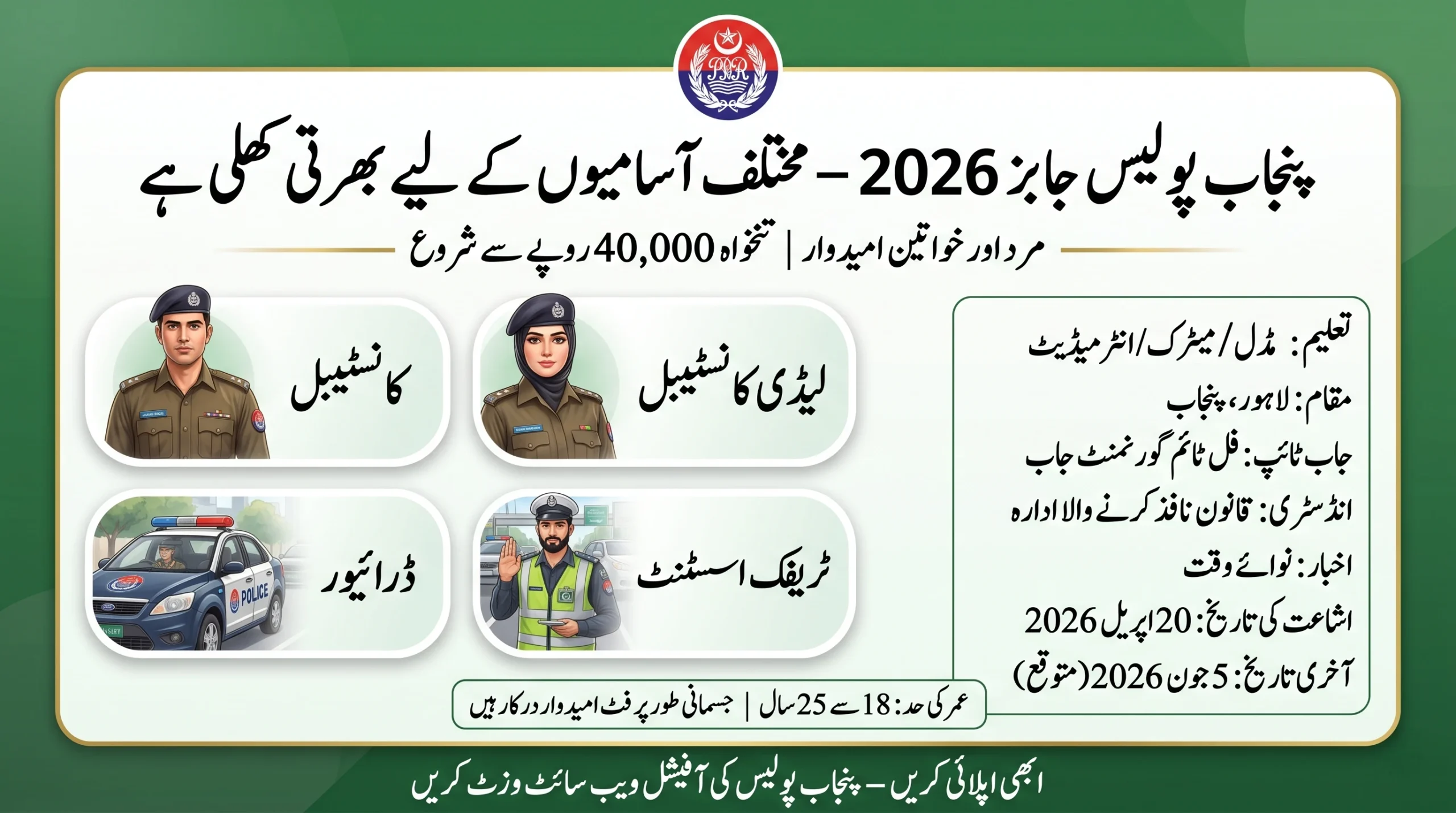 Latest Punjab Police Jobs 2026 in Lahore | Apply&hellip;