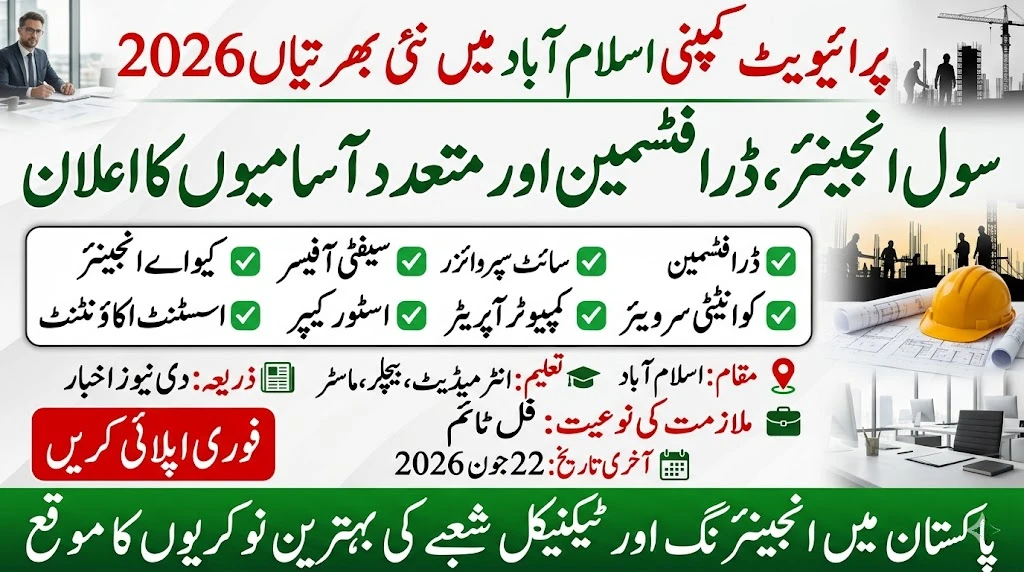 Private Company Islamabad Jobs 2026 – Civil Engineer, Draftsman&hellip;